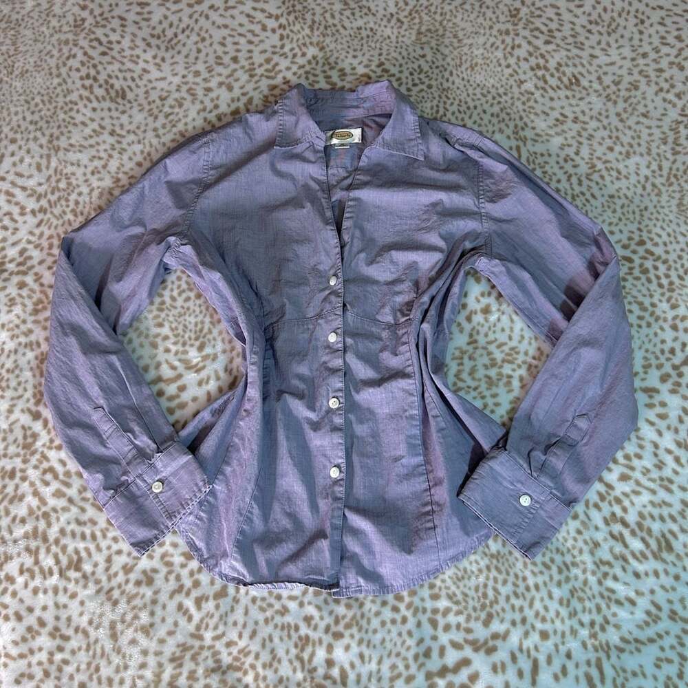 Talbots Button Up Shirt Size 12 Purple Cotton Long Sleeve